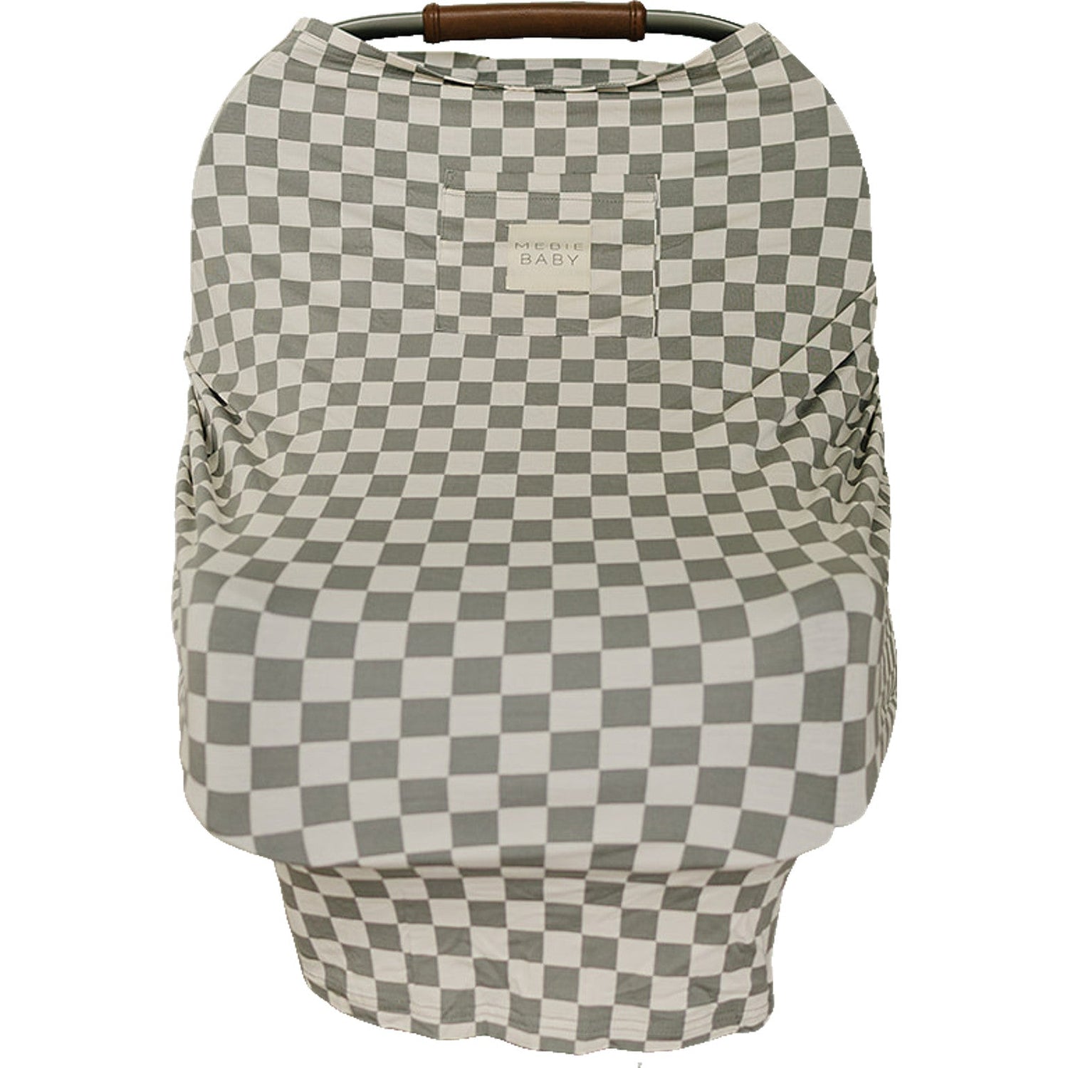 Light green checkered bamboo multi-use cover draped to show its soft stretchy fabric