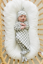Mebie Baby Light Green Checkered Bamboo Newborn Knot Hat - 