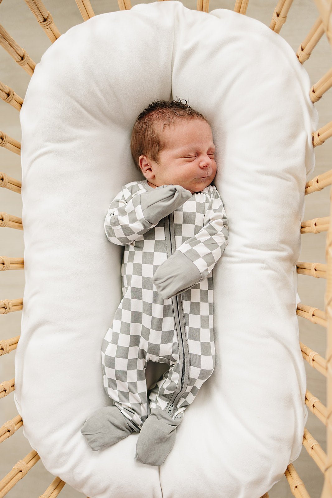 Mebie Baby Light Green Checkered Bamboo Zipper - 