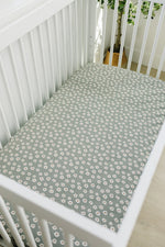 Mebie Baby Light Green Daisy Bamboo Stretch Crib Sheet - 