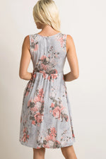 PinkBlush Light Grey Floral Sleeveless Dress - 