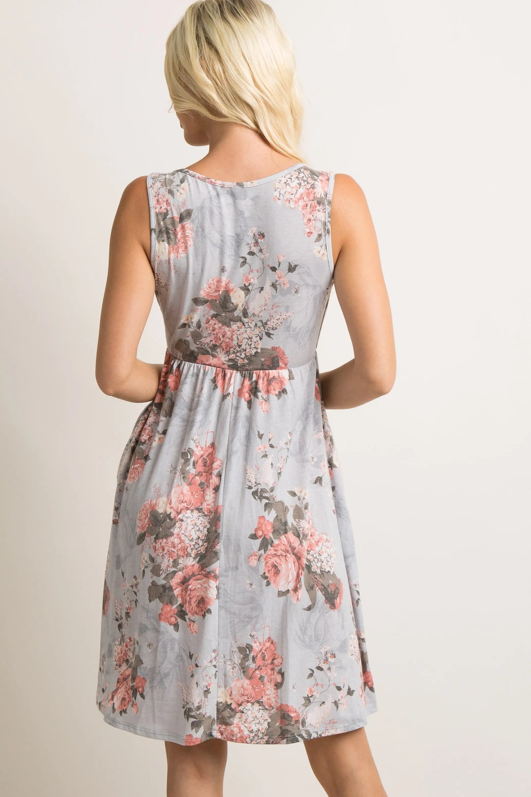 PinkBlush Light Grey Floral Sleeveless Dress - 