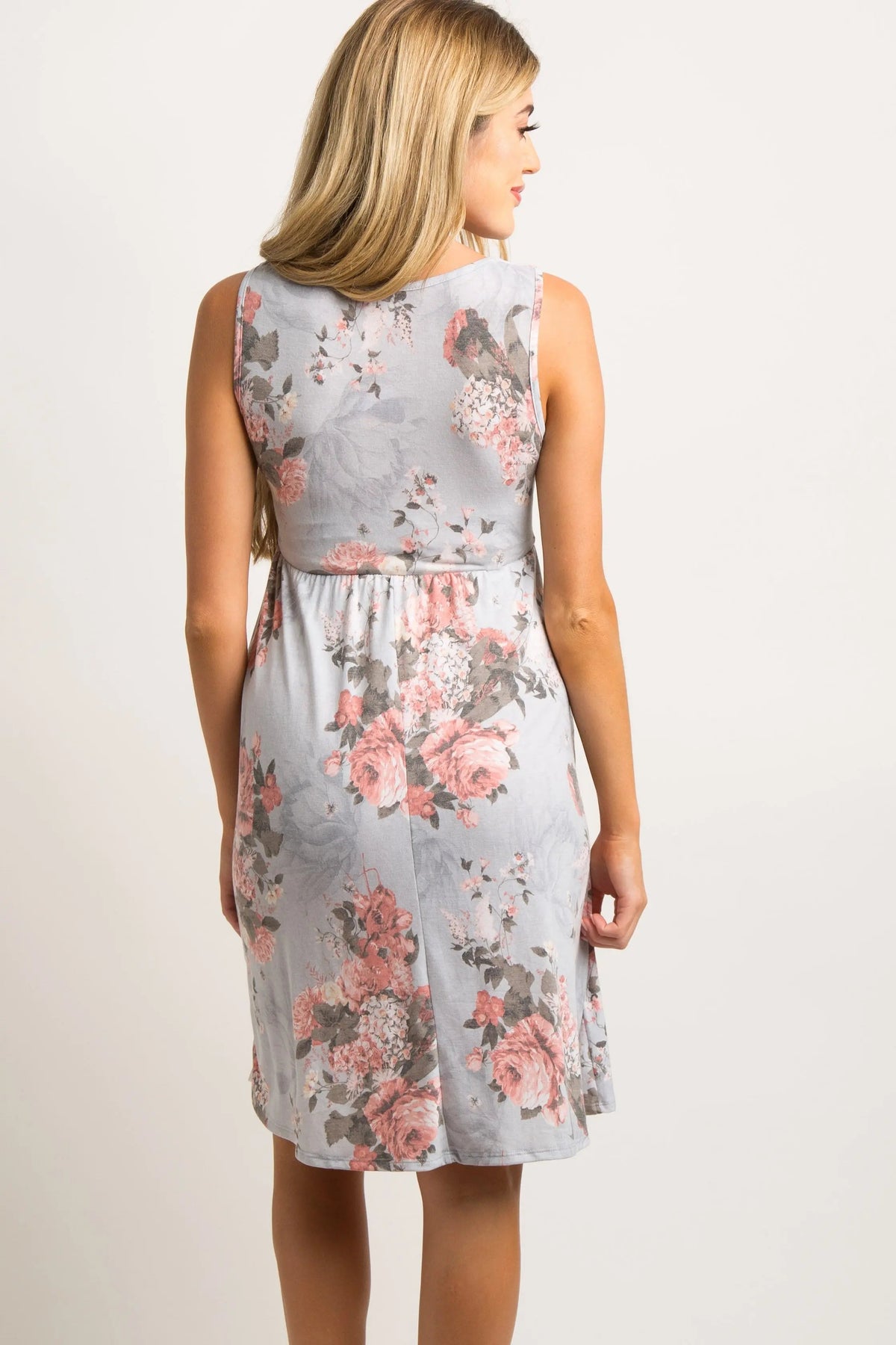 PinkBlush Light Grey Floral Sleeveless Maternity Dress - 