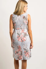 PinkBlush Light Grey Floral Sleeveless Maternity Dress - 