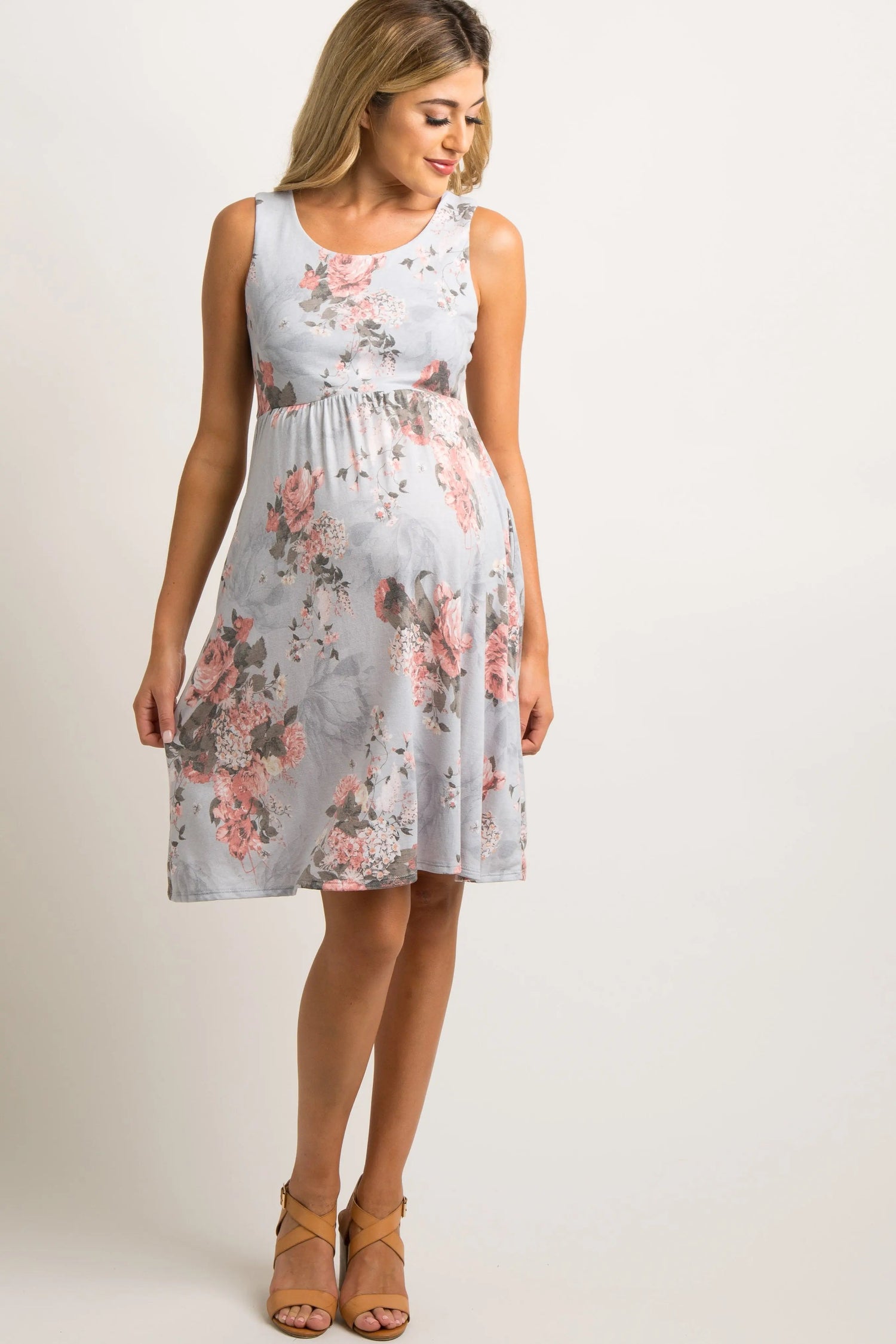 Light Grey Floral Sleeveless Maternity Dress - Shoulder, Day Dress, One-piece garment, Dress, Cocktail dress | Everetts Place