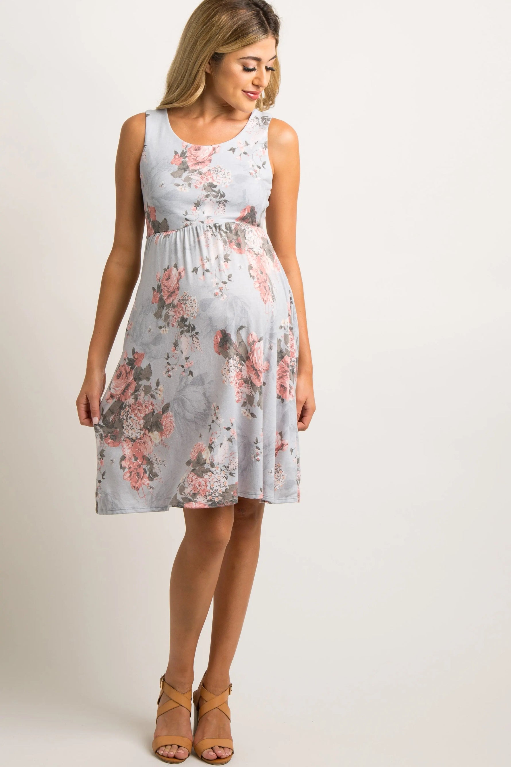 Light Grey Floral Sleeveless Maternity Dress - Shoulder, Day Dress, One-piece garment, Dress, Cocktail dress | Everetts Place