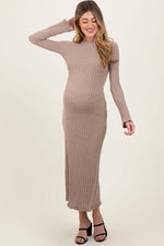 PinkBlush Light Mocha Ribbed Knit Maternity Midi Sweater Dress - 