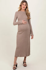 PinkBlush Light Mocha Ribbed Knit Maternity Midi Sweater Dress - 