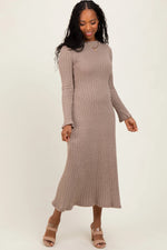 PinkBlush Light Mocha Ribbed Knit Maternity Midi Sweater Dress - 