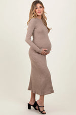 PinkBlush Light Mocha Ribbed Knit Maternity Midi Sweater Dress - 