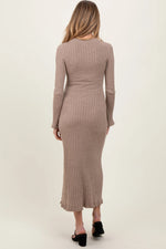 PinkBlush Light Mocha Ribbed Knit Maternity Midi Sweater Dress - 