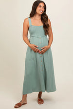 PinkBlush Light Olive Button Down Smocked Maternity Dress - 