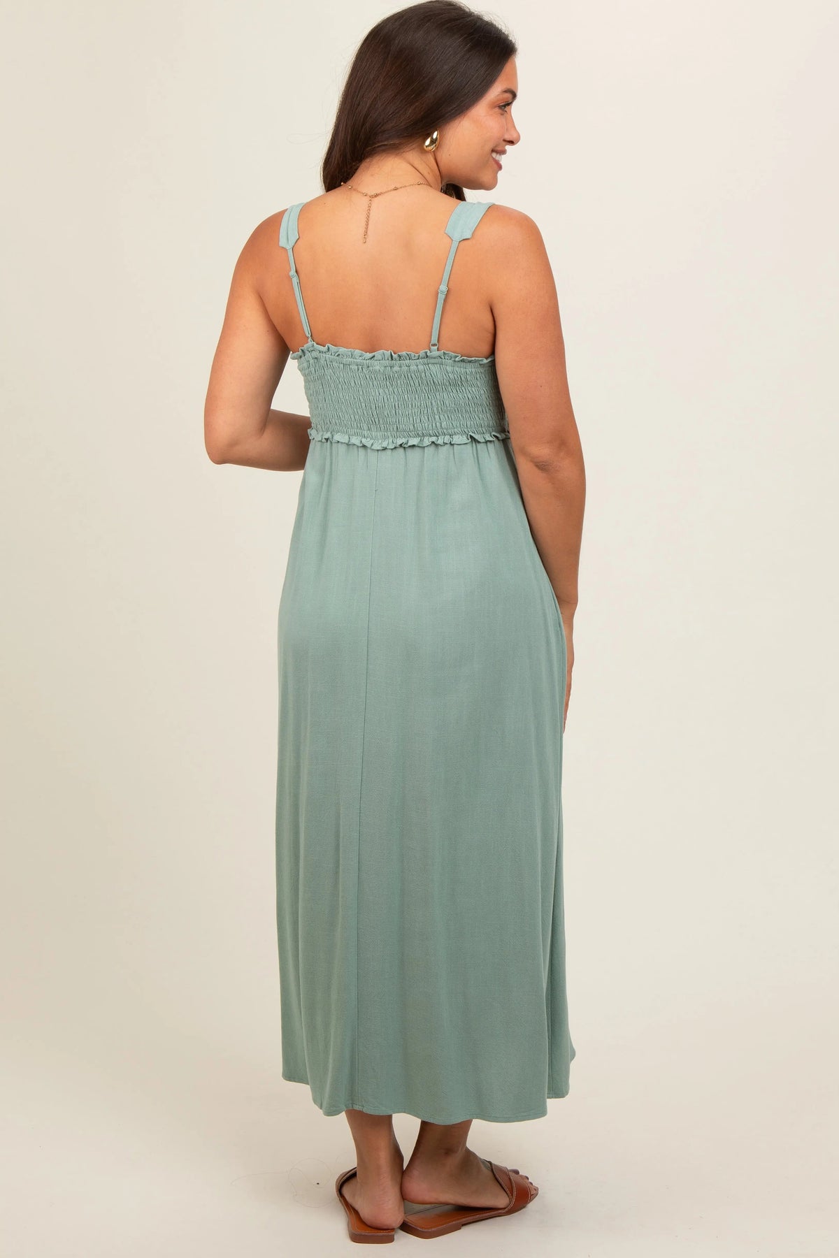 PinkBlush Light Olive Button Down Smocked Maternity Dress - 