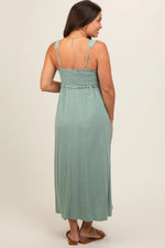 PinkBlush Light Olive Button Down Smocked Maternity Dress - 