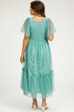 PinkBlush Light Olive Dotted Tulle Smocked Maternity Midi DressEveretts Place