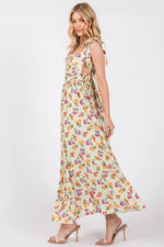 PinkBlush Light Olive Floral Open Back Midi Dress - 