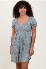 PinkBlush Light Olive Floral Smocked V - Neck Flutter Sleeve Maternity Dress - 