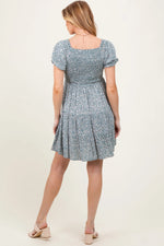 PinkBlush Light Olive Floral Smocked V - Neck Flutter Sleeve Maternity Dress - 