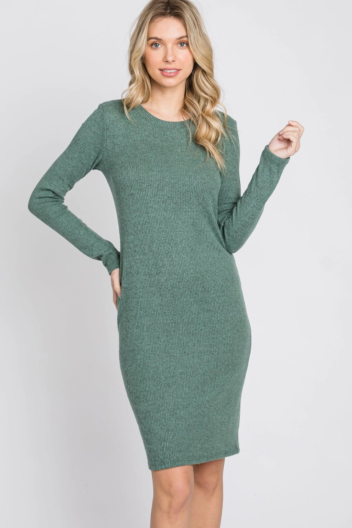 PinkBlush Light Olive Knit Long Sleeve Dress - 