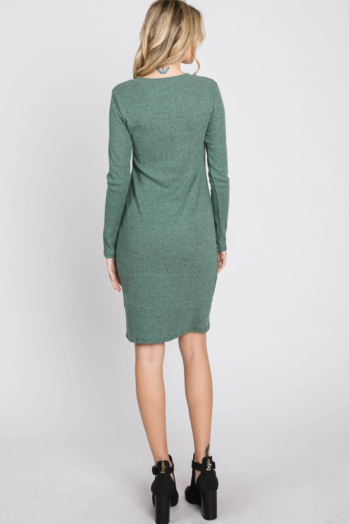 PinkBlush Light Olive Knit Long Sleeve Dress - 