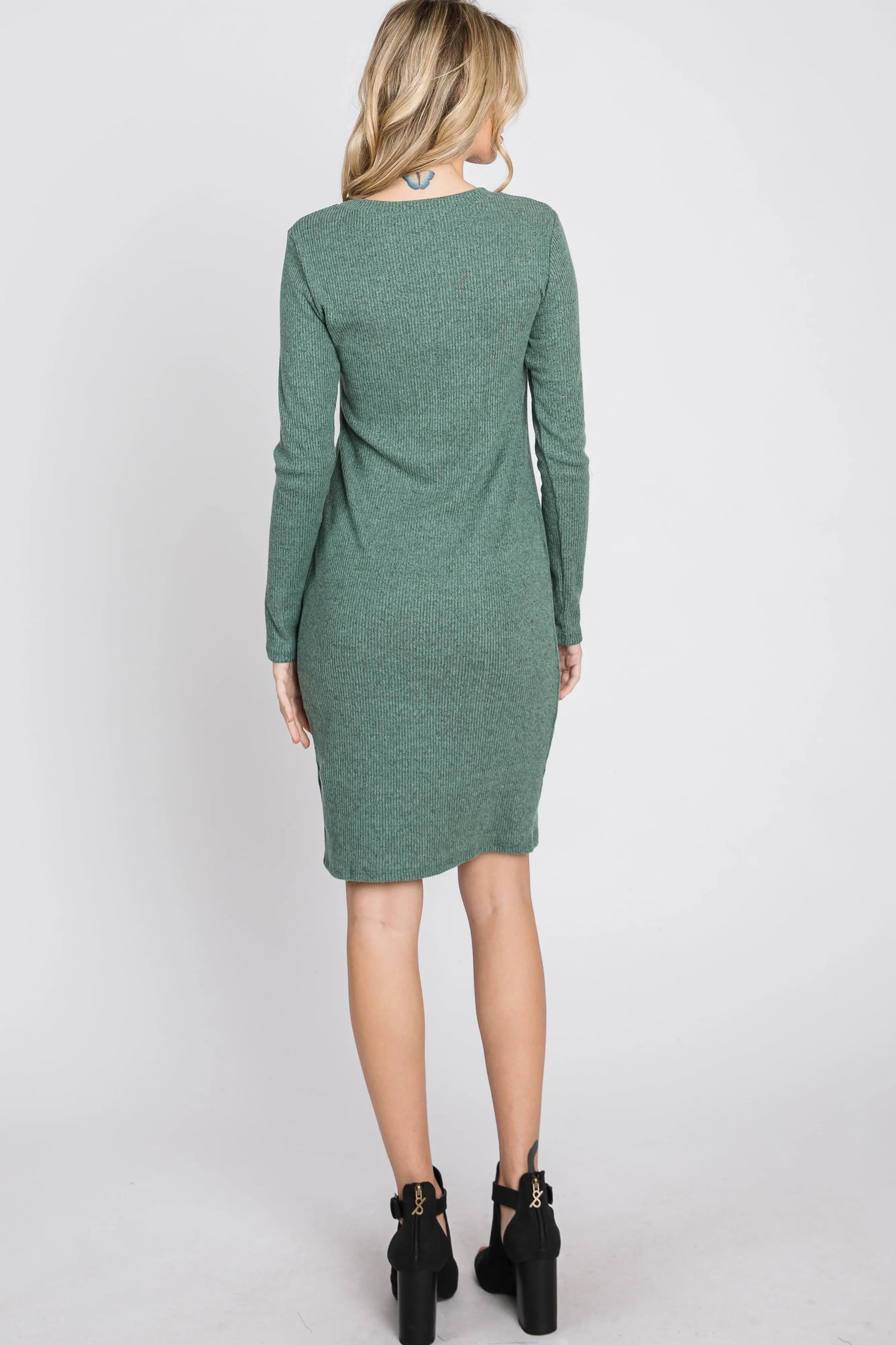 PinkBlush Light Olive Knit Long Sleeve Dress - 