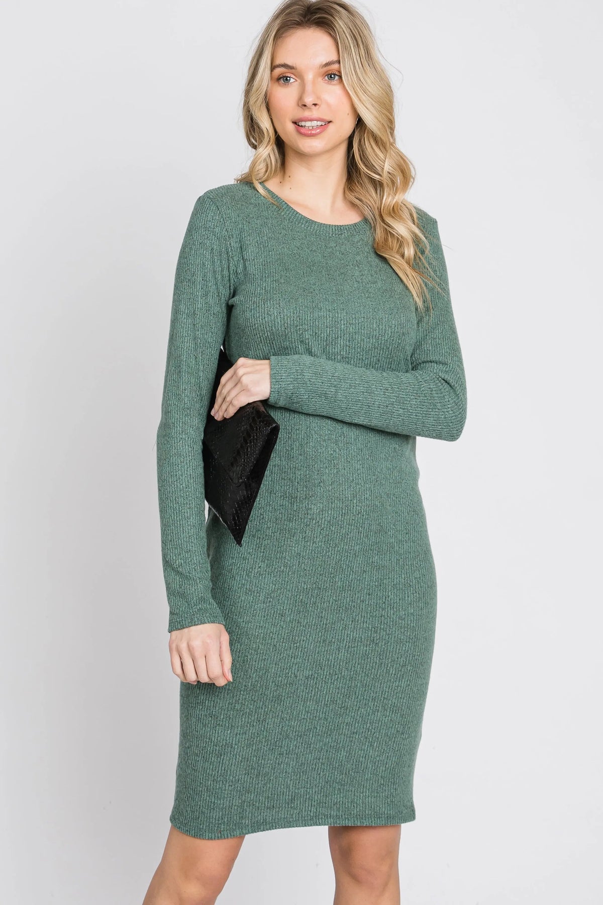 PinkBlush Light Olive Knit Long Sleeve Dress - 