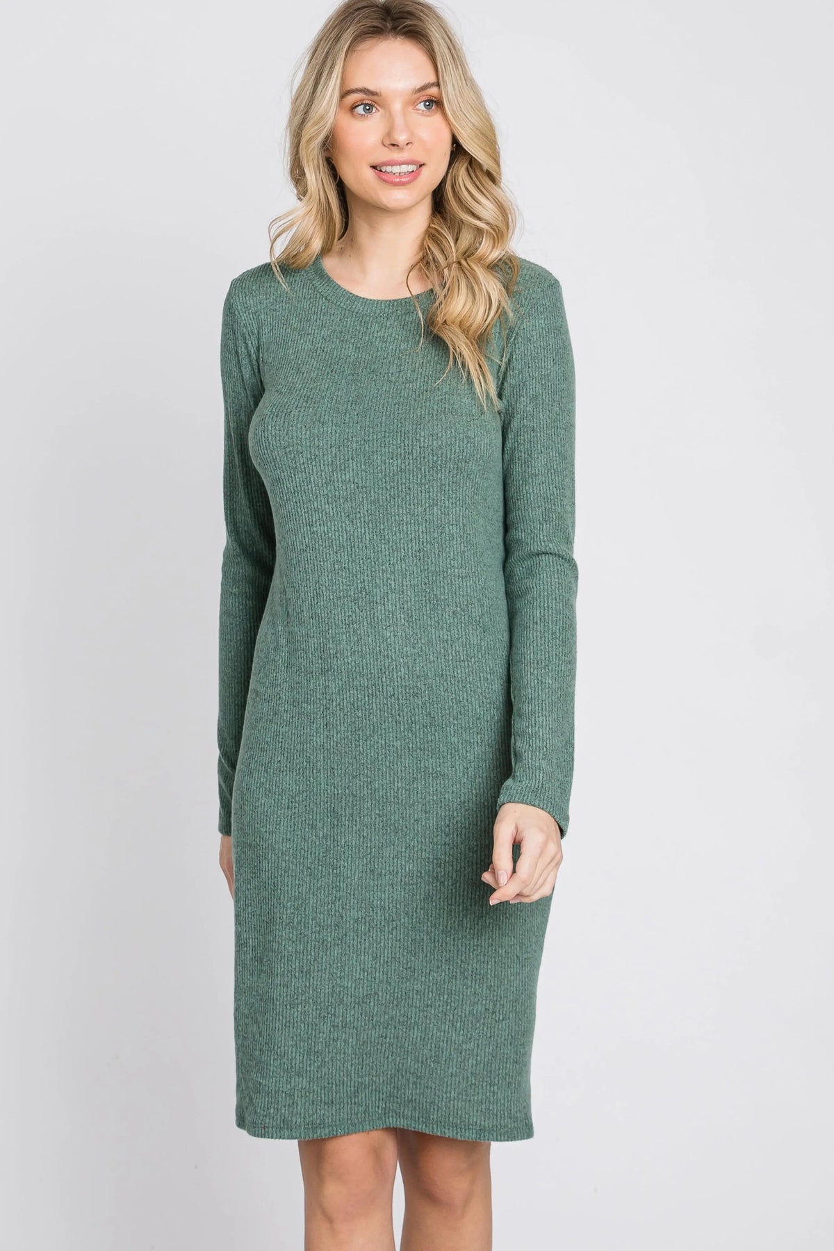 PinkBlush Light Olive Knit Long Sleeve Dress - 