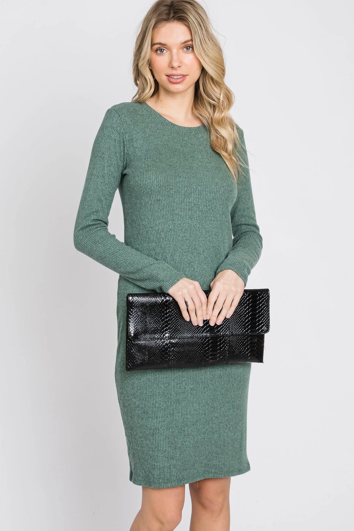 PinkBlush Light Olive Knit Long Sleeve Dress - 