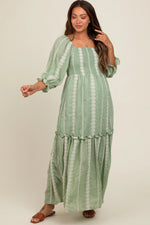 PinkBlush Light Olive Maternity Maxi Dress with Embroidered Detail for Expecting Mothers - 