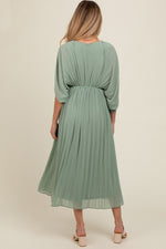 PinkBlush Light Olive Pleated V Neck Maternity Maxi Dress