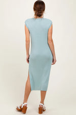 PinkBlush Light Olive Ribbed Knit Button Up Sleeveless Midi Dress - 