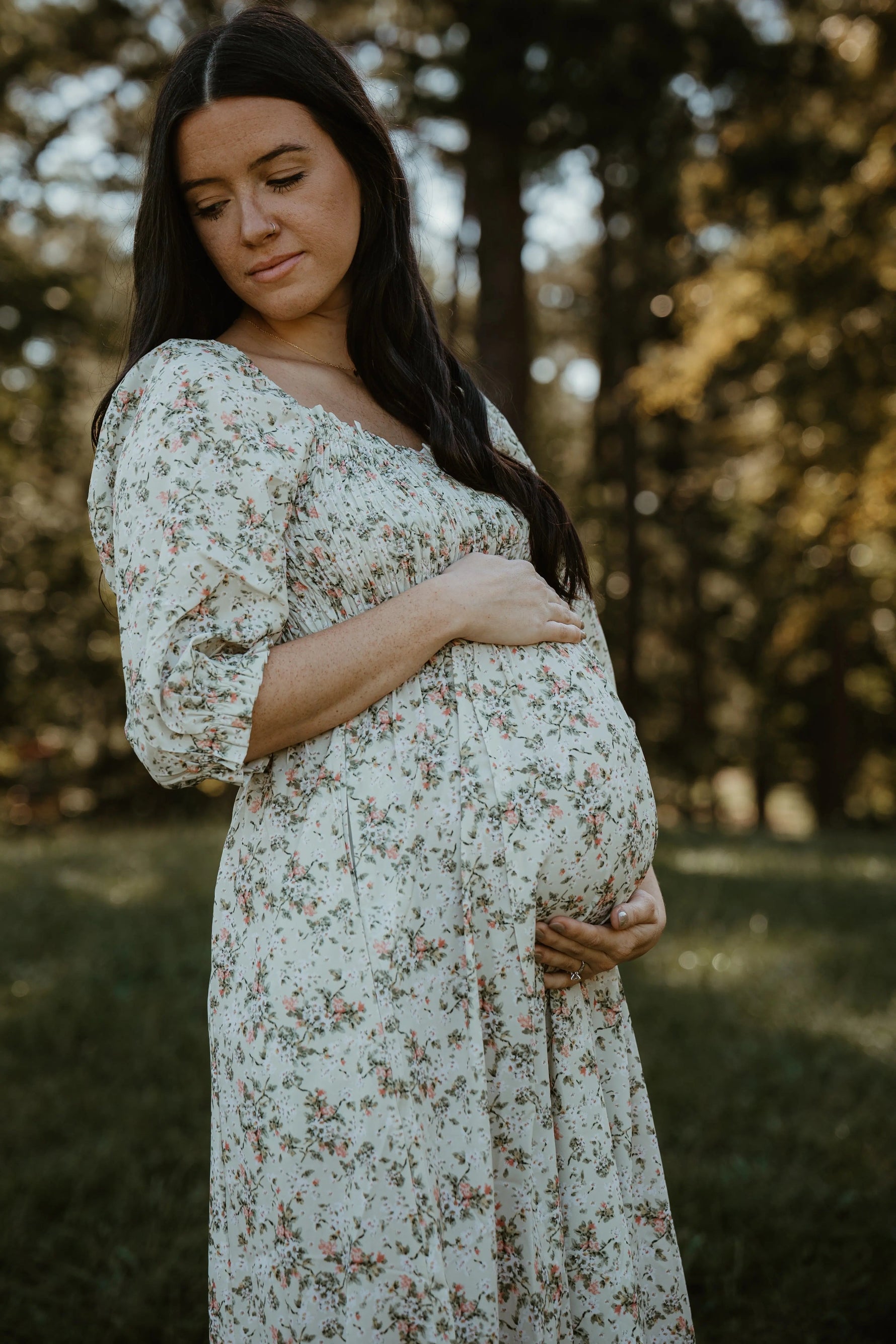 PinkBlush Light Olive Smocked Handkerchief Hem Maternity Dress - 
