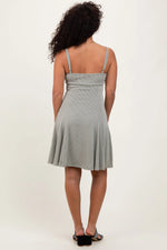 PinkBlush Light Olive Solid Ribbed Knitted Adjustable Strap Sleeveless Mini Dress - 