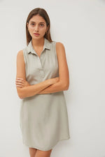 PinkBlush Light Olive V Neck Dress with Collared Design for Stylish Women - 