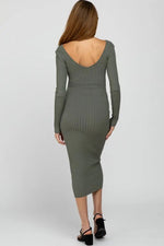 PinkBlush Light Olive V - Neck Long Sleeve Fitted Maternity Maxi Dress - 