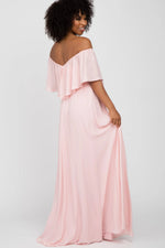 PinkBlush Light Pink Chiffon Off Shoulder Gown - 