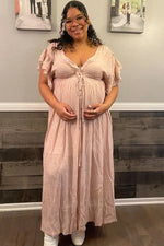 PinkBlush Light Pink Deep V - Neck Button Down Maternity Maxi Dress - 