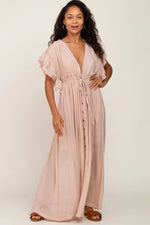 PinkBlush Light Pink Deep V - Neck Button Down Maxi Dress - 