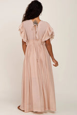PinkBlush Light Pink Deep V - Neck Button Down Maxi Dress - 