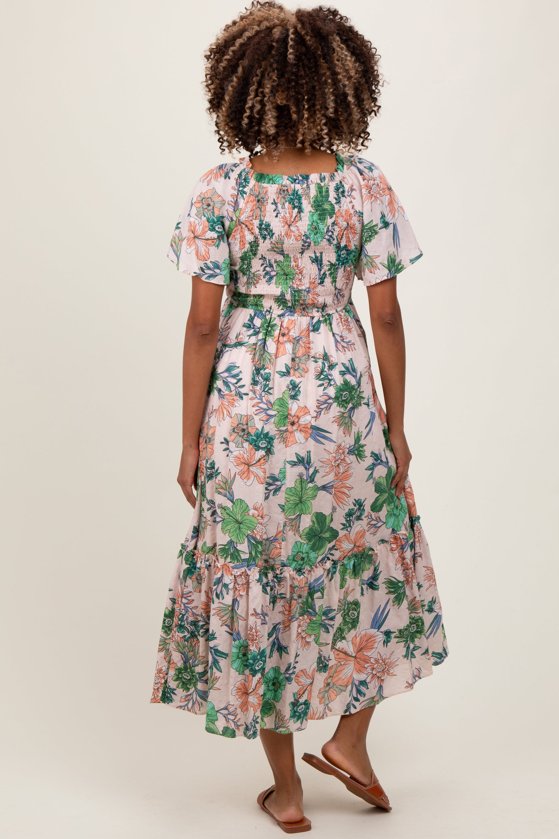 PinkBlush Light Pink Floral Print Woven Maternity Midi Dress