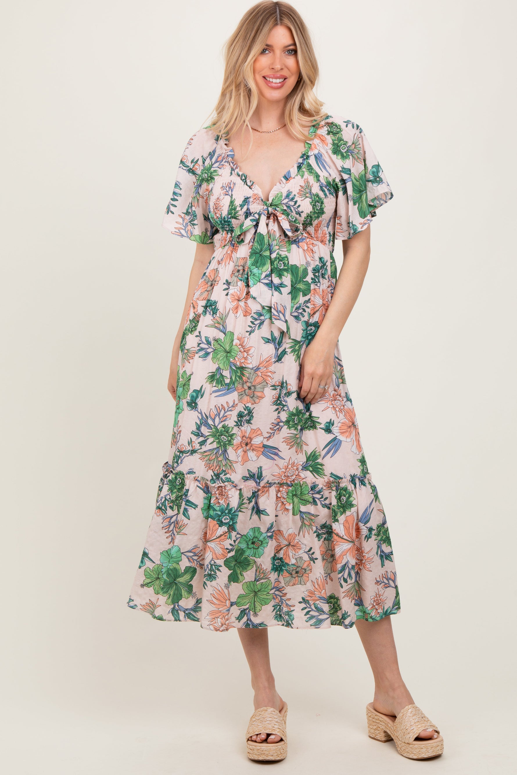 PinkBlush Light Pink Floral Print Woven Midi Dress