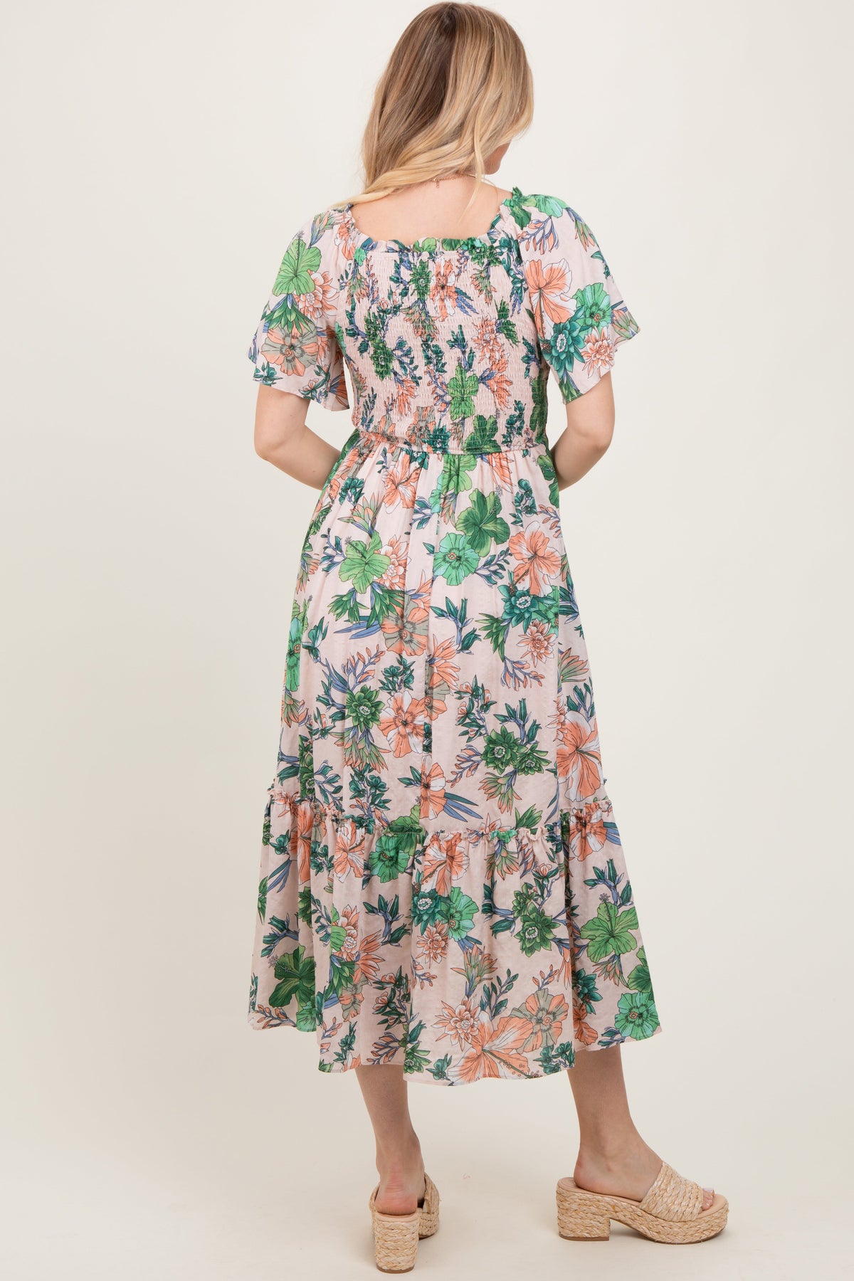 PinkBlush Light Pink Floral Print Woven Midi Dress