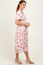 PinkBlush Light Pink Floral Smocked V - Neck Midi Dress - 