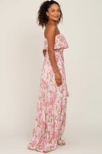 PinkBlush Light Pink Floral Strapless Ruffle Front Maxi Dress - 