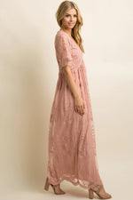 PinkBlush Light Pink Lace Mesh Overlay Maxi Dress - 