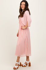 PinkBlush Light Pink Pleated V Neck Maxi Dress