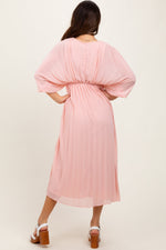 PinkBlush Light Pink Pleated V Neck Maxi Dress