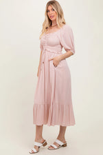 PinkBlush Light Pink Smocked Cinched Front Maxi Dress - 