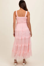 PinkBlush Light Pink Smocked Ruffle Tiered Tulle Maternity Midi Dress - 