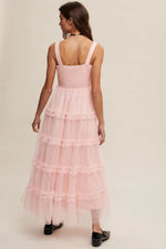 PinkBlush Light Pink Smocked Ruffle Tiered Tulle Midi Dress - 
